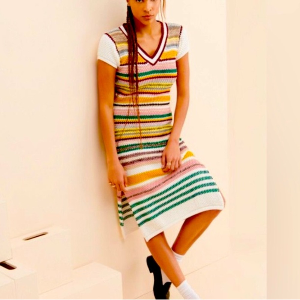 Rue Stiic Free People Anthropologie crochet knit striped dress Sz Small …